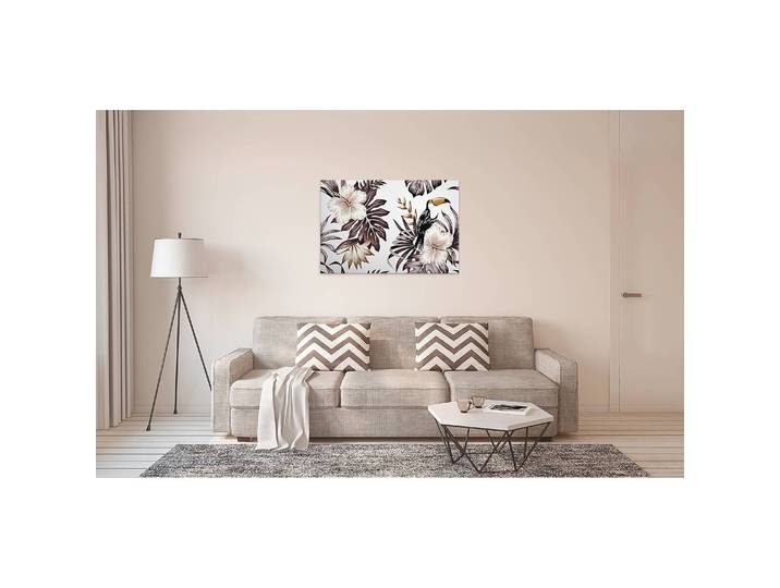 Tableau déco Fleurs et Toucan Polyester PVC / Épicéa Marron 90 x 60cm