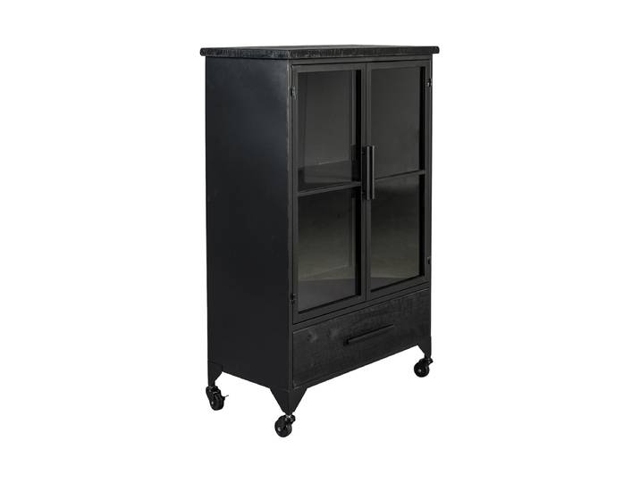 Design Highboard & Vitrine „Ferre“ mit Rollen, 2-türig Schwarz White Label by Bloomingloft