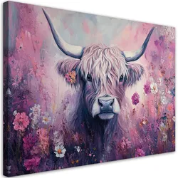 WANDBILD schottische kuh abstraktion rosa blumen