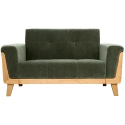 Skandinavisches 2-Sitzer-Sofa aus khakifarbenem Samteffekt und hellem Holz FJORD