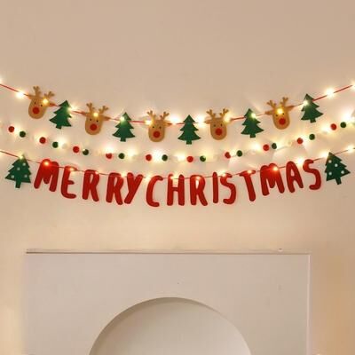 Discount Dollar Deals DIY Pendant Handmade Decorated For Merry Christmas, Christmas Balls Flag LED String Light, Hanging Home Flag Banner Xmas red Set