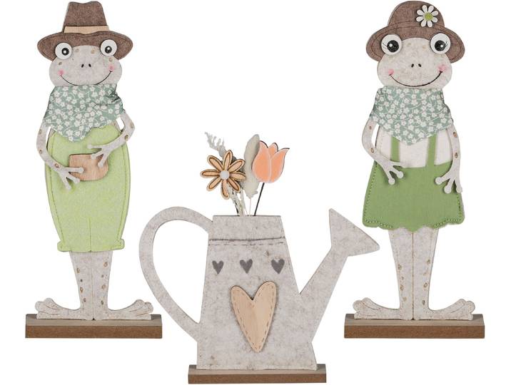 Dekofigur CREATIV HOME Frösche mit Giesskanne , grün, B:13cm H:32cm T:5cm, Filz, Dekofiguren, Dekofigur, mit niedlichen Applikationen
