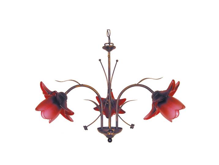 Lustres métal marron abat-jour verre rouge