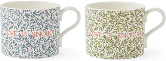 Morris & Co Love is Enough Thyme / Parchment & China Blue Set Of 2 Mugs