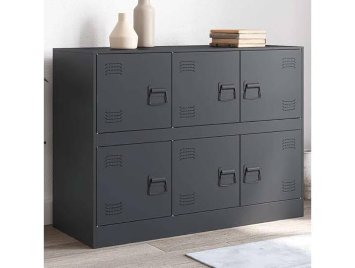RJPLMFV Anrichte, Anthrazit, 99 x 39 x 73 cm, Stahl 6 Griffe, Aufbewahrung für Zeitschriften und Bücher, einfache Reinigung, Wandmontage erforderlich