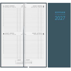 Zettler Vormerkbuch 801-0021, Leinen, anthrazit Hardcover, 11 x 30 cm, 2 Tage = 1 Seite, Jahr 2027