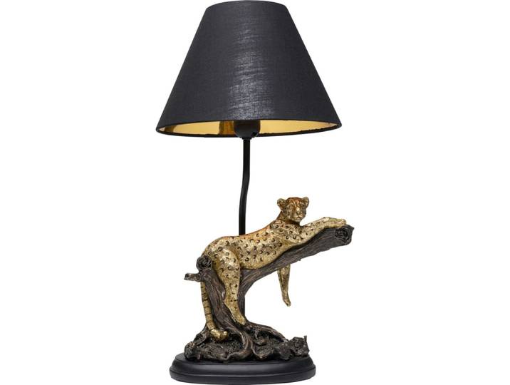 Lampe léopard allongé en polyrésine dorée et noire