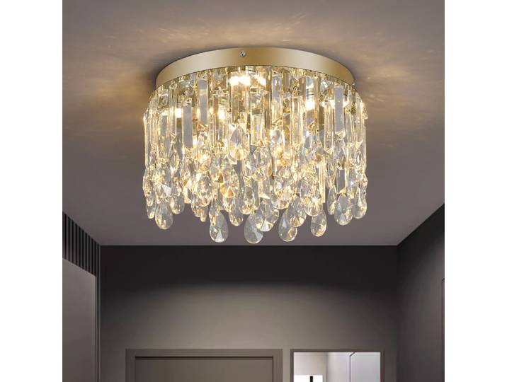 Lustre en cristal de luxe moderne Lustre doré Design décoration maison salon chambre plafonnier Led luminaire 30 cm