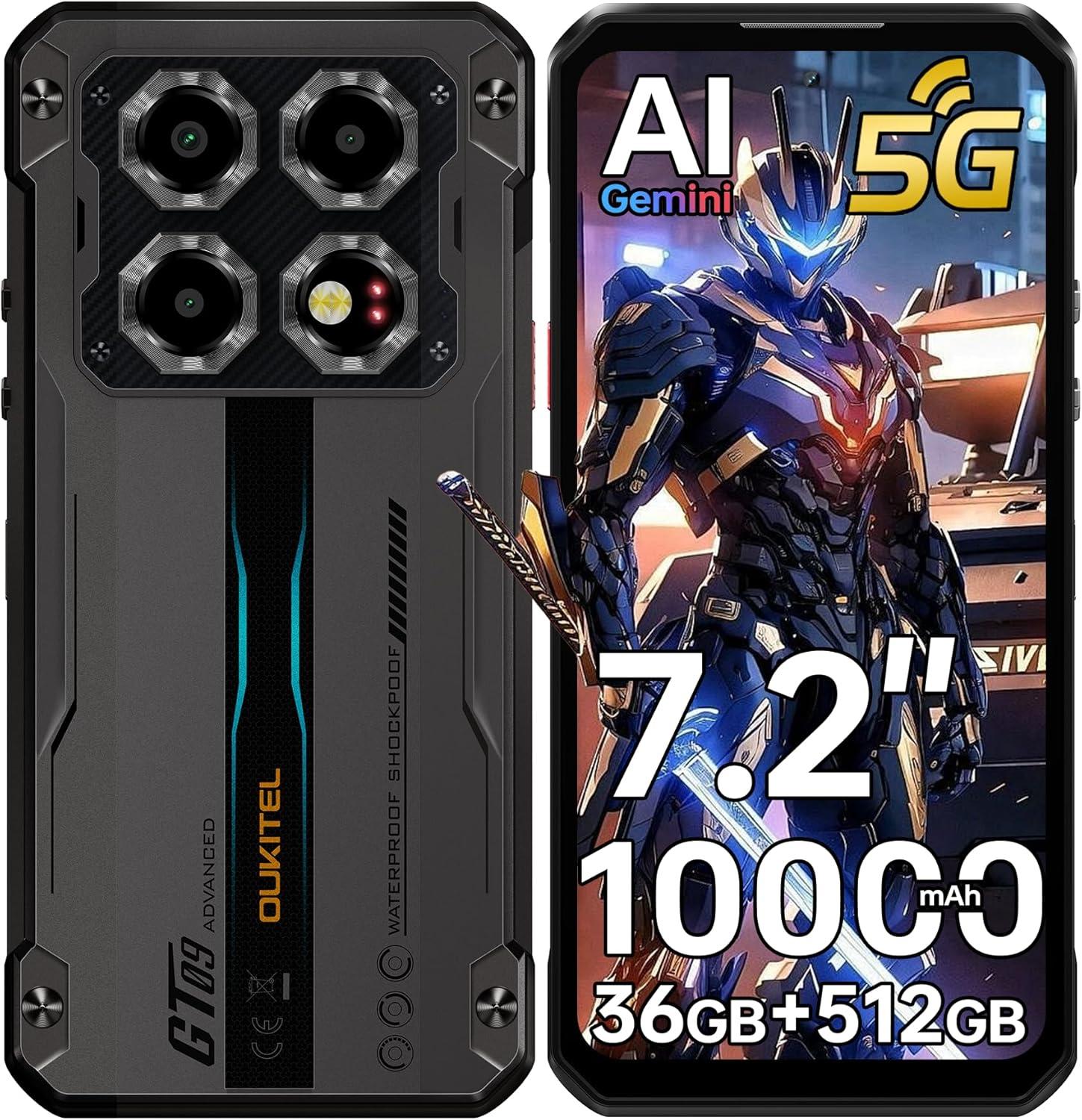 OUKITEL WP60 5G Outdoor Smartphone - 36GB+512GB/2TB Outdoor Handy 7,2" 120Hz Android 15 , 108MP+32MP+8MP-Nacht, IP68 Handy NFC/GPS/OTG, Schwarz