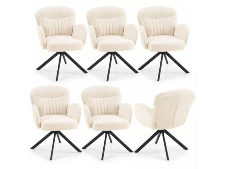 FurniSoar Esszimmerstühle 6er Set, 360° drehbar mit Armlehnen, doppelt gepolsterte Chenille-Stühle beige, ergonomische Rückenlehne, bis 160 kg/Stuhl, für große Esszimmer & Konferenz