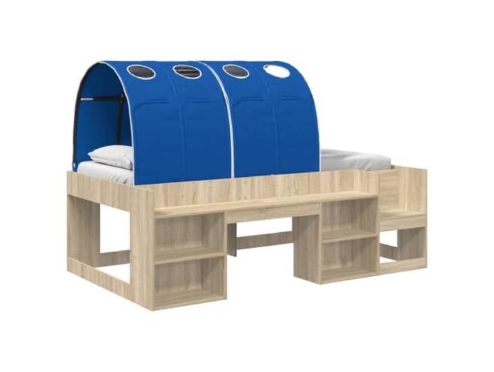 HFXHIJXQ Hochbettgestell mit Tunnel 3 STK Sonoma Eiche Blau 193x103,5cm Kompaktes Design fuer Schlafzimmer mit praktischer Leiter, stabilen Latten und integriertem Spieltunnel aus Stoff.