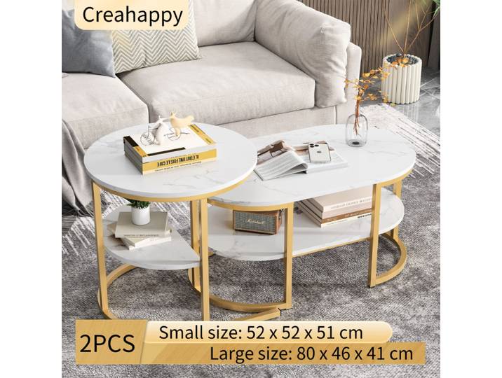 Creahappy - Ensemble de 2 tables basses modernes, table basse élégante empilable avec rangement, meubles de salon modernes