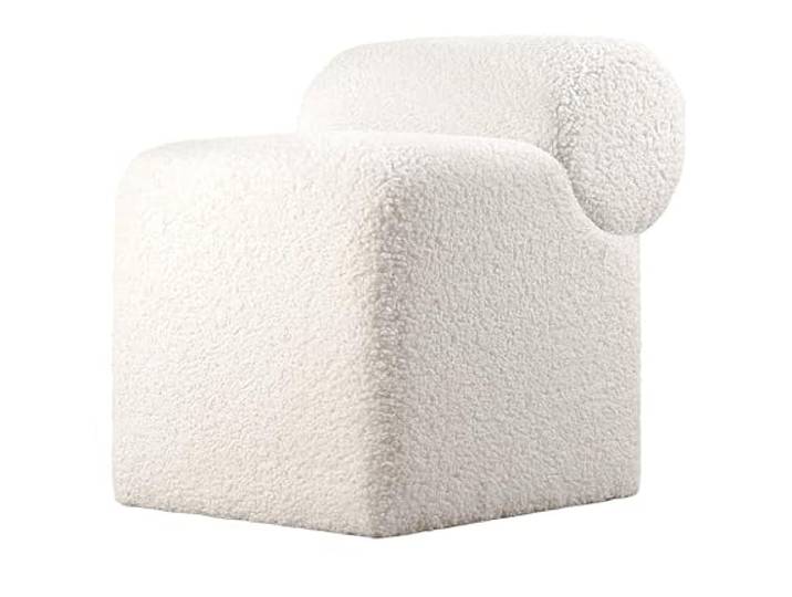 Atelier Del Sofa Luxuriöser, weißer Kunstfell-Pouf, 45 x 56 x 60 cm 35 DNS Orthopädischer Schaumstoff, 6 cm dick PVC-beschichtete, verdeckte Beine, stilvoll und komfortabel