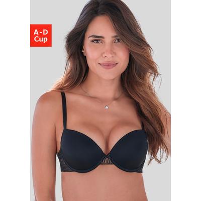 Push-up-BH S.OLIVER "Emilie", Damen, Gr. 80, Cup C, schwarz, Microtouch, Obermaterial: 85% Polyamid, 15% Elasthan, BHs Push-up-BH, mit Bügel & hübschem Spitzenrücken, sexy Dessous