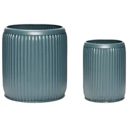 Hübsch moderner Blumentopf Metall 2er Set dunkelgrün blau petrol