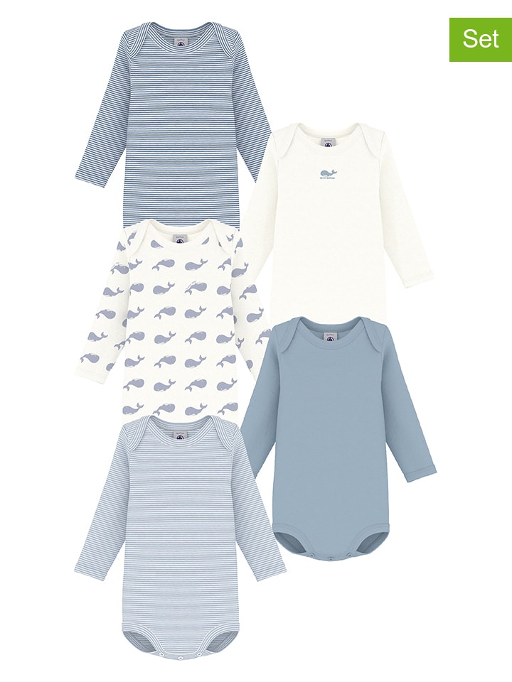PETIT BATEAU 5er-Set: Bodys in Blau/ Weiß - 74