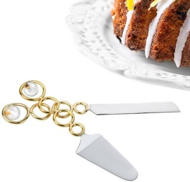 Classic Touch Cake/Salad Servers Gold Loop Design and Clear Ball