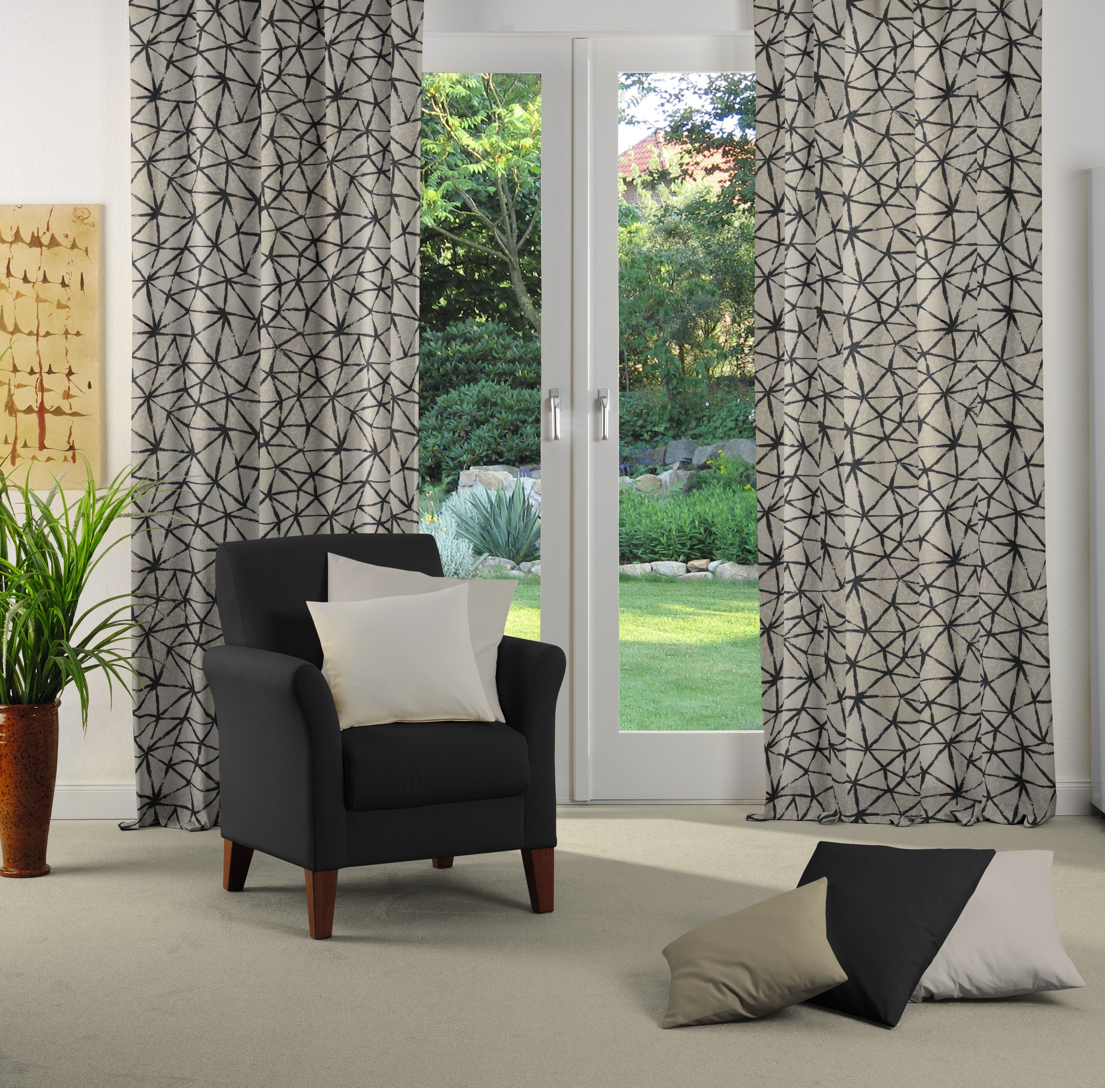 Vorhang WIRTH "Lisburn" Gr. 1, schwarz, B:132cm H:150cm, Polyester, Gardinen, Vorhang