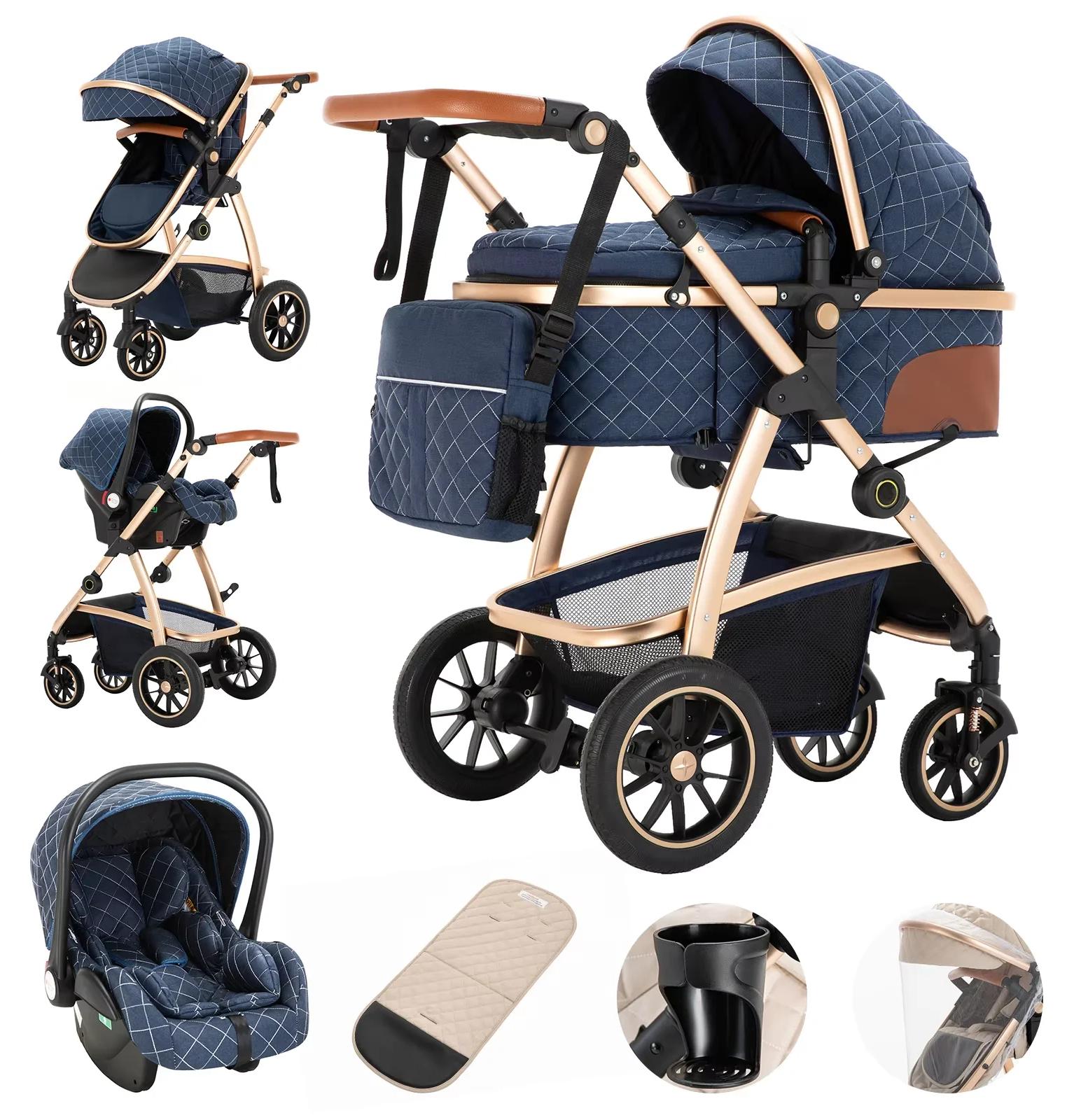 Kinderwagen - 3 in 1 Buggy SK20 - Leicht faltbar - Reisebuggy - Mit Autositz - - Tragkraft über 20 kg - Blau