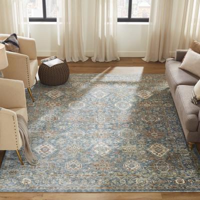 KALATY Monarch Steel Blue Diamond Medallion Area Rug