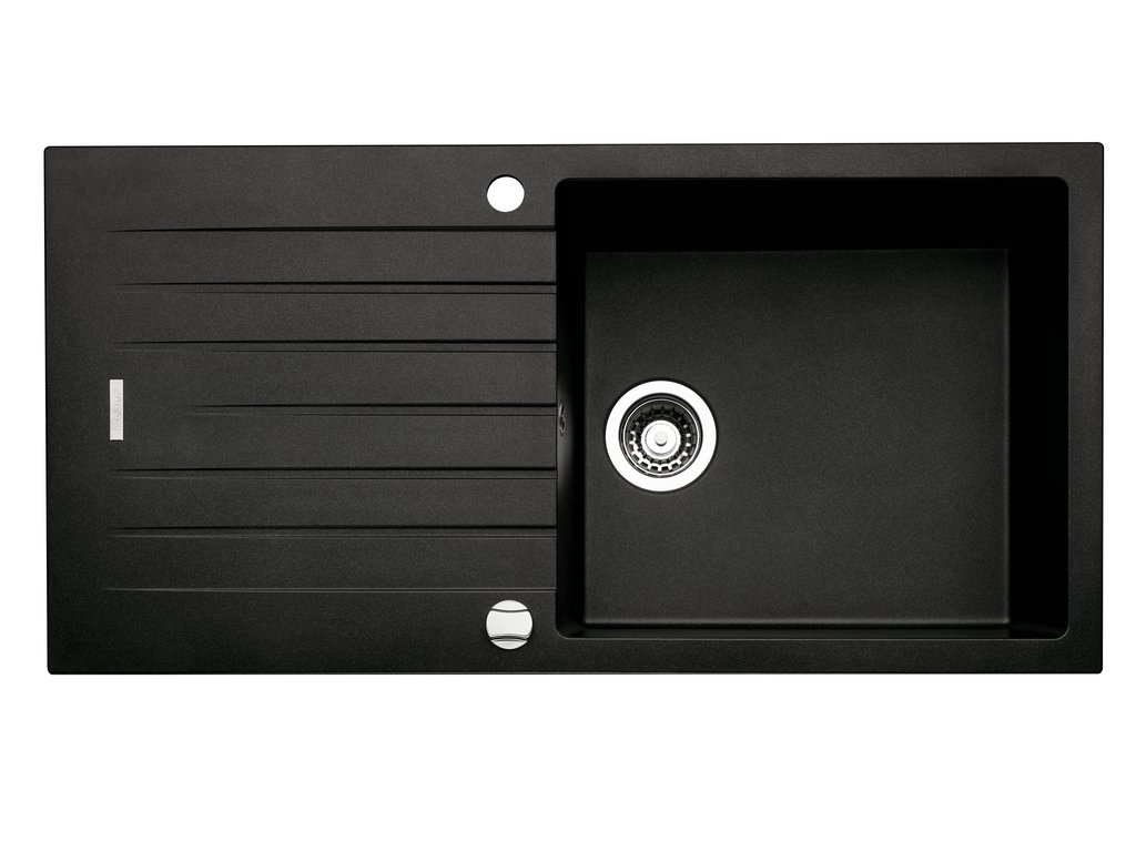 NABER Spüle ANGOLA 100L in NERO mit Drehexcentergarnitur verchromt / Auflagespüle / Einzelbecken / 60 cm Schrankbreite