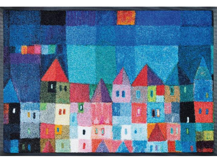 Fussmatte Colourful Houses Gr. 15, bunt, B:50cm H:7mm L:75cm, Kunstfaser, WASH+DRY BY KLEEN-TEX, Teppiche, Fussmatte, Schmutzfangmatte, rutschhemmend, In- und Outdoor geeignet, waschbar