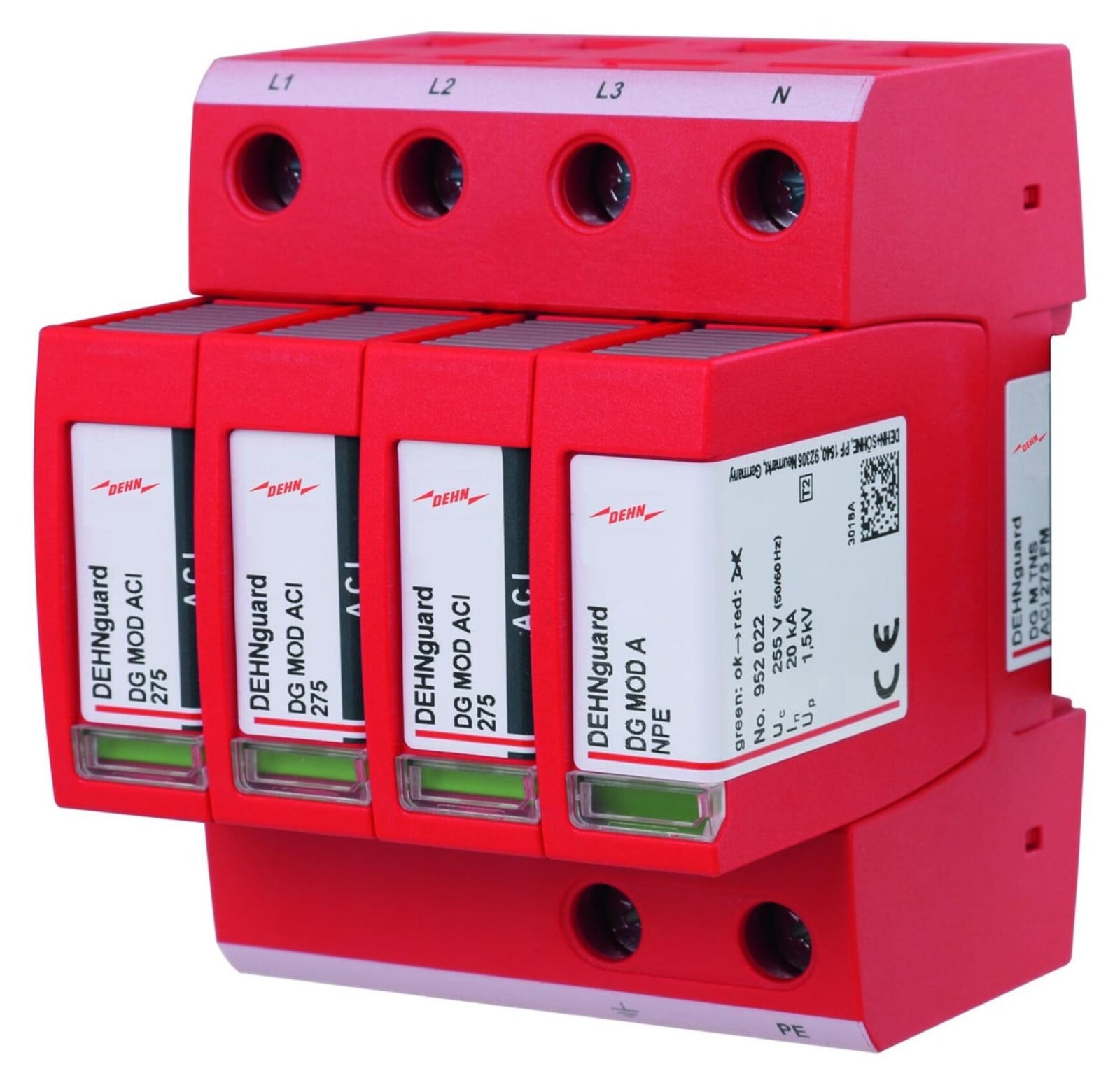 DEHN bliksemafvoer type 2, 4-polig, Uc 275V, met ACI-technologie