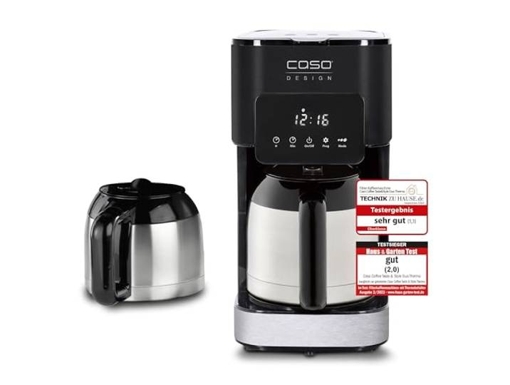 Caso Coffee Taste & Style Duo Thermo – Kaffeemaschine mit 2 Isolierkannen 92–96 °C Brühtemperatur, Edelstahl, Timer, Touch-Bedienung, Aromafunktion, LED-Uhr