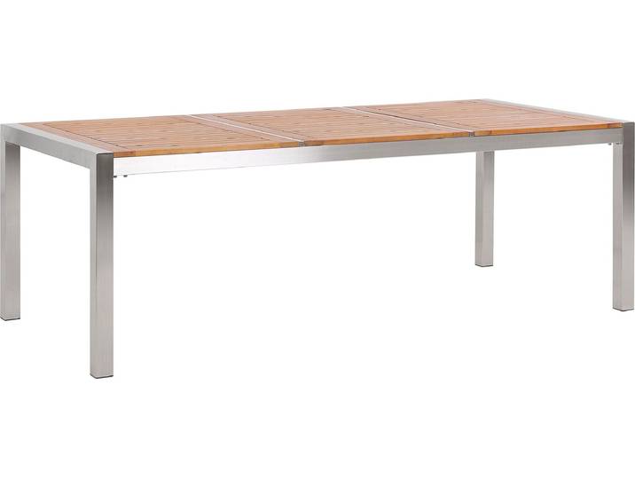 BELIANI Gartentisch Eukalyptusholz Edelstahl 220 x 100 cm modern Outdoor Garten Terrasse