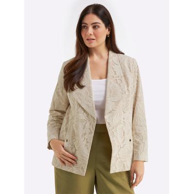 Kurzjacke SHEEGO, Damen, Gr. 54, beige (champagner), 64% Baumwolle, 36% Polyamid, Spitze:45% Baumwolle, 20% Viskose, 35% Polyamid, unifarben, Jacken Kurzjacke