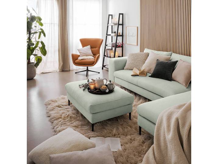 Repose-pieds capitonné 101 x 43 x 69cm Gris/Gris platine Tissu Caya: Gris menthe