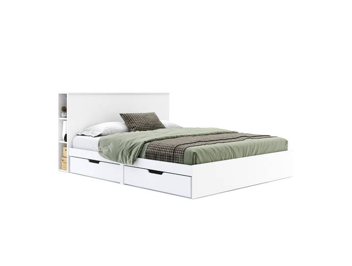 Bett Holz MARGARET mit Stauraum und Schubladen 160 x 200 cm weiss