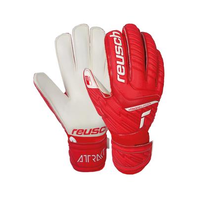 Torwarthandschuhe REUSCH "Attrakt Grip Finger Support", Kinder, Gr. 6, rot, weiß, 30% Polyester, 25% Elastodien, 9% Polypropylen, 5% Polyurethan, 1% Baumwolle, mehrfarbig, Handschuhe, mit praktischem Fingerschutz