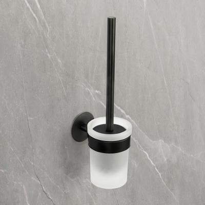 WC-Garnitur "»Meleto«", schwarz, B:9,5cm H:36cm L:12,5cm, Edelstahl, Glas, SCHÖNER WOHNEN-KOLLEKTION, Reinigungsbürsten, WC-Bürstenhalter aus Edelstahl mit Glaseinsatz, zum Kleben oder Bohren