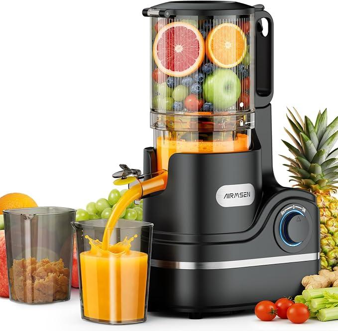 Entsafter Slow Juicer mit 147mm Extra Großem Einfüllschacht, 2,1L Kapazität, 300W Motor, 7+1 Stufen Verbesserte Slow-Spirale, Hohe Saftausbeute für Ganze Früchte und Gemüse