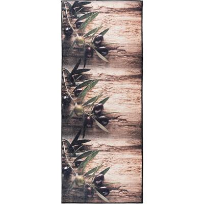 Küchenläufer SEHRAZAT "Caimas 3070", braun (multicolor), B:80cm H:6mm L:300cm, Polyester, Teppiche, Bedruckt, waschbar, rutschhemmend, Olivenzweig