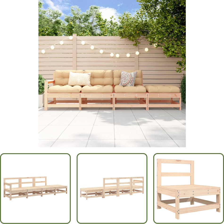 The Living Store 4-tlg. Garten-Lounge-Set Massivholz Kiefer