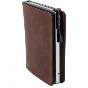 Clicksafe Kreditkartenetui Wallet Slim, 986305, Echt Leder, für 7 Karten, braun, mit Münz- & Geldscheinfach, RFID Schutz