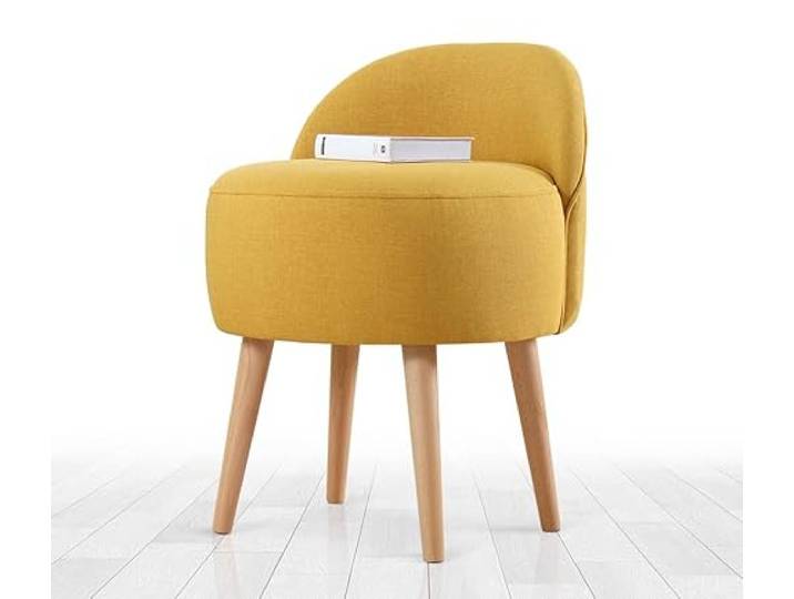Atelier Del Sofa Moderner gelber Pouf mit Holzbeinen, 46 x 64 x 46 cm 50% Baumwolle & 50% Leinen, 35% orthopädischer Schaumstoff Stilvolles skandinavisches Design