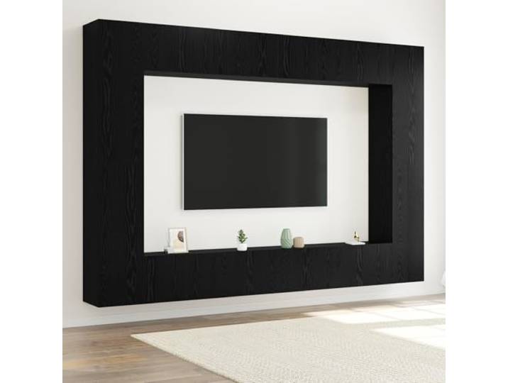 HEFZGDB 12-teiliges TV-Schrank-Set Wandmontiert Schwarz Eichen Holzwerkstoff für Wohnzimmer Heimkino mit Stauraum und moderner Eleganz