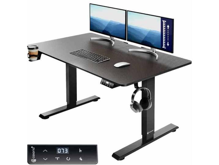 Casaria Bureau réglable en hauteur électrique Noir 110 cm bureau assis debout écran LCD support accessoires télétravail