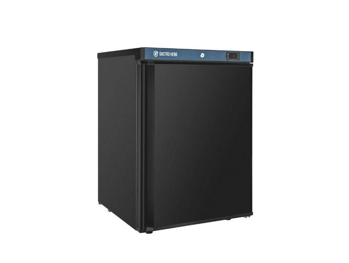 GastroHero Gefrierschrank Lagertiefkühlschrank ECO 200 Schwarz 127 Liter Umluftkühlung LTSE200B, 83.5 cm hoch, 60 cm breit, platzsparende Tiefkühllösung für Bars, Cafés und Profiküchen