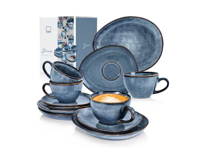 Sänger KAFFEESERVICE, Blau, Keramik, 4-teilig, 26x34x24.75 cm, Essen & Trinken, Geschirr, Geschirr-Sets, Kaffeeservice
