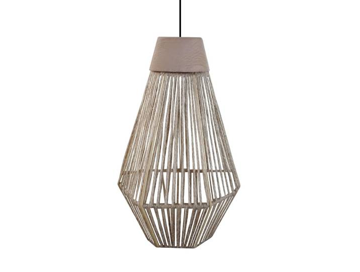 Suspension métal noir bois naturel abat-jour fibre naturel