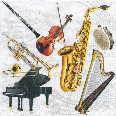 Papierservietten "Musikinstrumente", 33 x 33 cm, 20 Stück