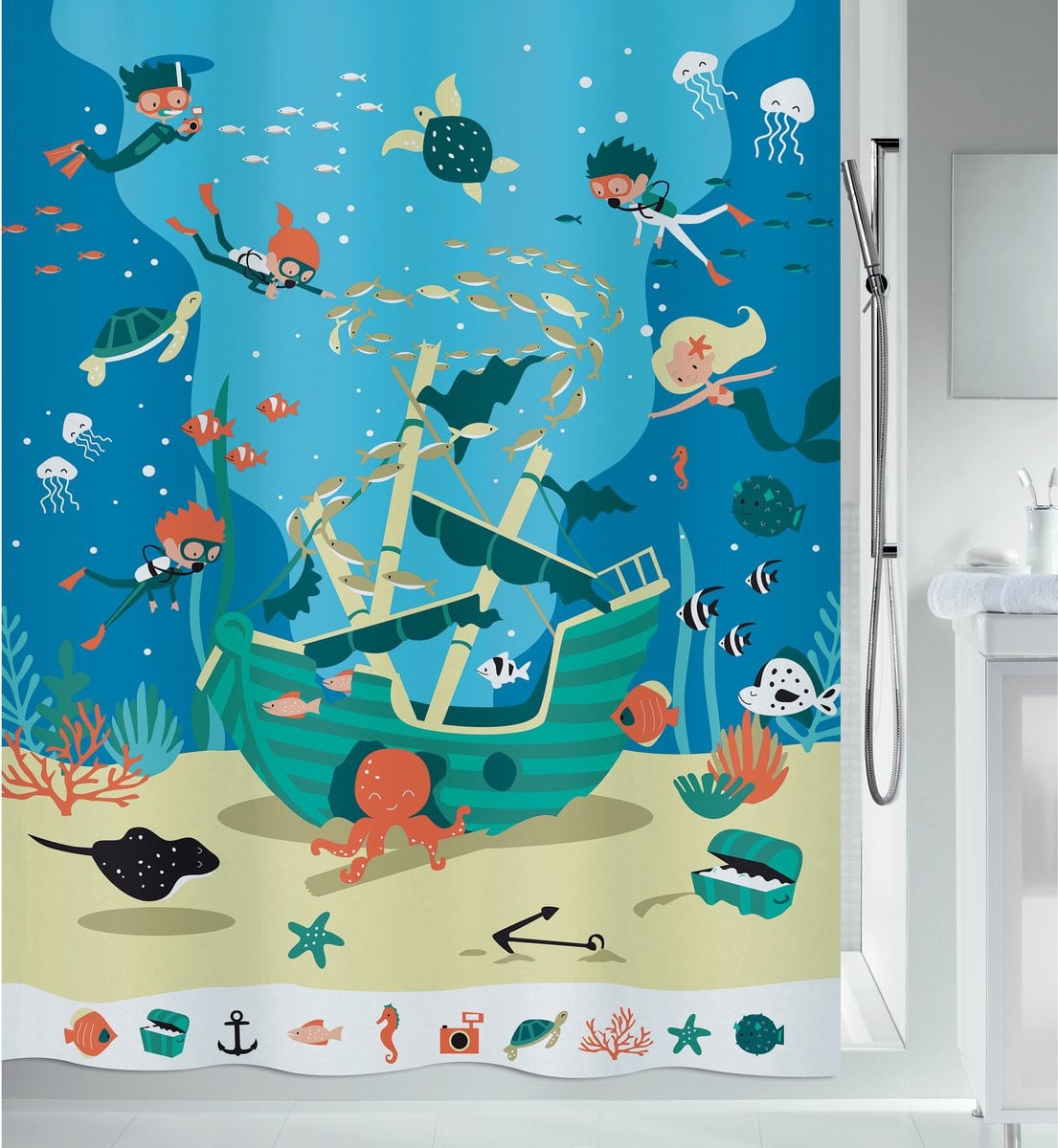 Spirella Douchegordijn voor Kinderen - Antibacterieel Polyester met Anti-Schimmel Coating