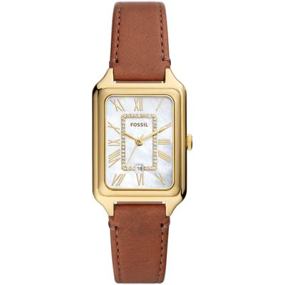 Quarzuhr FOSSIL "RAQUEL", braun, Armbanduhren, Damen, Quarzuhr, Armbanduhr, Damenuhr, Perlmutt-Zifferblatt, Datum, Lederarmband