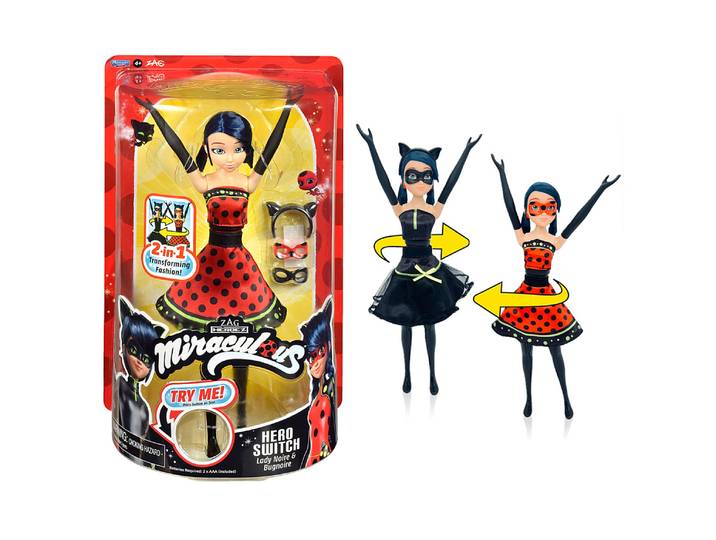 Bandai - Miraculous - Poupée Ladybug Transformation - Poupée 26 cm qui se transforme en Lady Noire et Bug Noire - Jouet Miraculous articulé avec 2 te