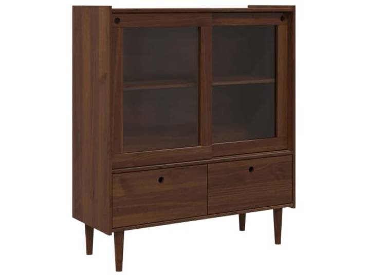 HFXHIJXQ Schrank Bilbao Dunkelkaramell Holz 104 x 40 x 120 cm Stilvolle Anrichte mit Glasschiebetüren und Schubladen für Wohnzimmer oder Esszimmer mit viel Stauraum.
