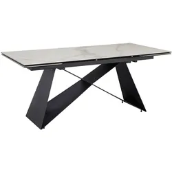 KADIMA DESIGN Esszimmertisch 180 - 260 cm Ausziehbar Keramik Glas Weiß, Keramiktisch Marmor-Optik Groß, Designer Küchentisch Rechteckig, Esstisch Extravagant mit